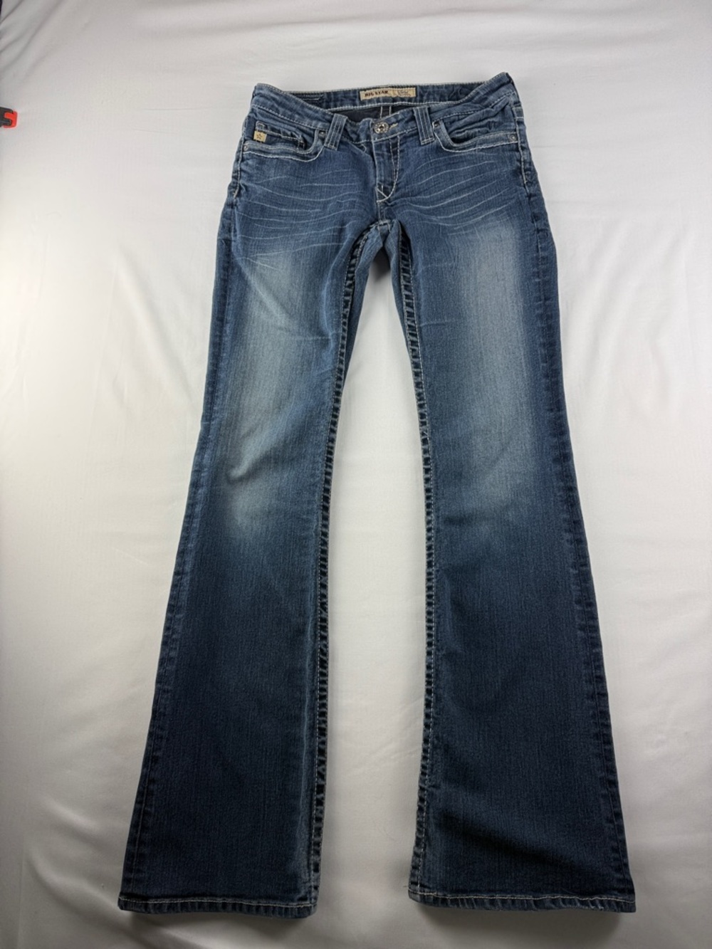 Big Star Sweet Ultra Low Rise Flare Jeans Y2K Denim Women’s 28 Raw Hem